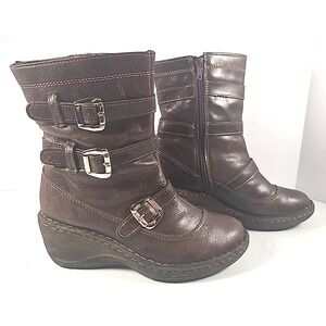 Lassen‎ Leather Brown Midcalf Side Zip Wedge Soles Comfort Boots Women 7½